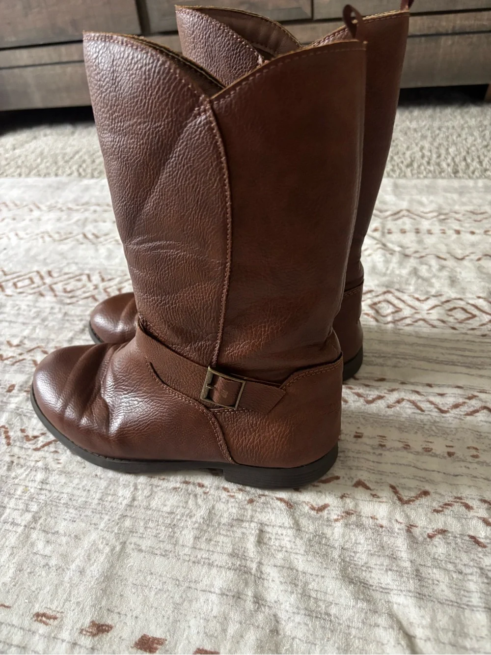 Girls’ Brown Leather Mid-Calf Boots